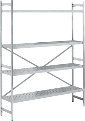 Système d'étagères, étagères de base, acier inoxydable, base perforée, H 2000 x L 1500 x P 400 mm