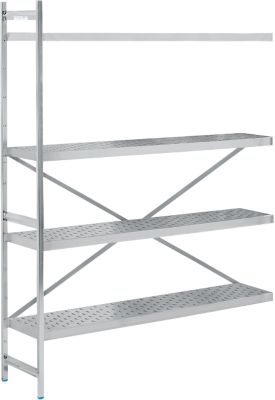 Système de rayonnage, rayonnage d'appoint, acier inoxydable, base perforée, H 2000 x L 1475 x P 400 mm