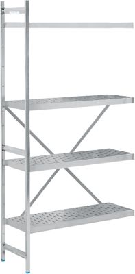 Système de rayonnage, rayonnage d'appoint, acier inoxydable, base perforée, H 2000 x L 875 x P 400 mm