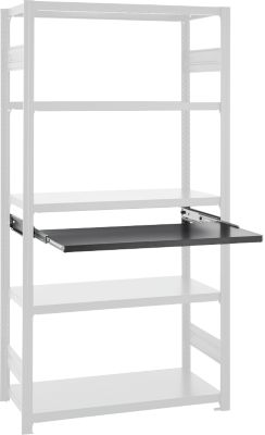 Tablette coulissante pour systèmes de rayonnages ORDO Business, coulisse télescopique à sortie totale, réglable en hauteur, L 1000 x P 500 mm, charge admissible 60 kg, noir profond RAL 9005