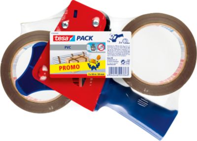 tesa® Abroller 57108, für Rollen bis B 50 mm + 2 Rollen Packbänder, braun