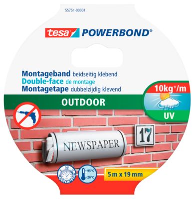 tesa® Klebeband Powerbond® Outdoor, doppelseitig, für den Außenbereich, wetterfest, UV-beständig, L 5 m x B 19 mm, grün