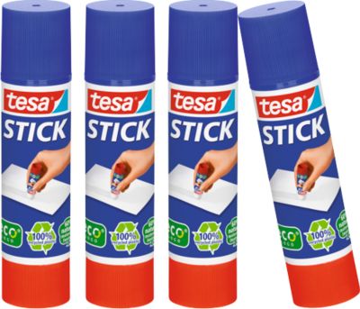 tesa® Klebestift STICK eco, Inhalt 20 g, mit Rollstopp, lösungsmittelfrei, 100 % Recycling-Kunststoff, 3 Stück + 1 gratis