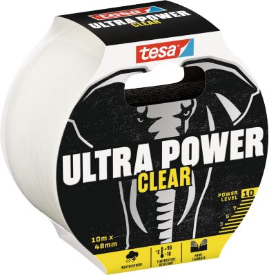 tesa® Montageband Ultra Power Clear, robust, temperatur-/wasser-/UV-beständig, von Hand einreißbar, 1 Rolle mit L 10 m x B 48 mm, transparent