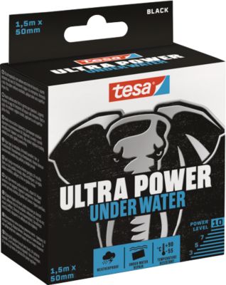 tesa® Montageband Ultra Power Under Water, robust, wasserfest, temperatur-/wetter-/UV-beständig, 1 Rolle mit L 1,5 m x B 50 mm, schwarz