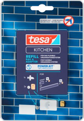 tesa® Power.Kit Nachfüllpack für Küchenorganizer Sets – Reling und Adapter, spurlos entfernbar,