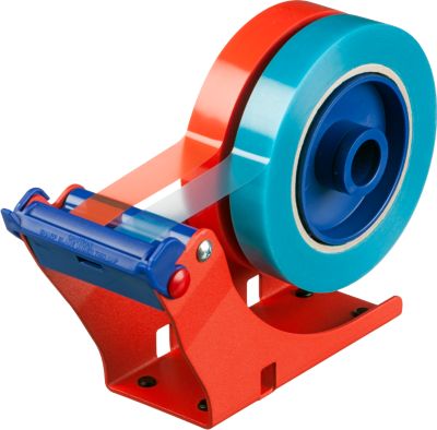 tesa® Tischabroller 6012, für 2 Rollen bis Ø 145 x B 25-50 mm, Messerabdeckung, L 175 x B 67 x H 130 mm, Metall, rot-blau