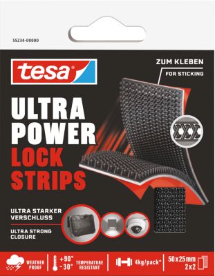 tesa® Ultra Power Lock Stripes schwarz, 4 Streifen à 5 cm, wetterfest, Haltekraft bis 4 kg