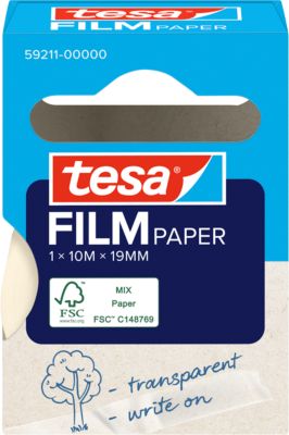 tesafilm® Paper Klebefilm, transparent, 19 mm x 10 m, lösungsmittelfrei, beschriftbar, 1 Rolle