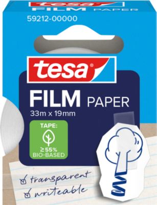 tesafilm® Paper Klebefilm, transparent, 19 mm x 33 m, leise abrollend, lösungsmittelfrei, 1 Rolle