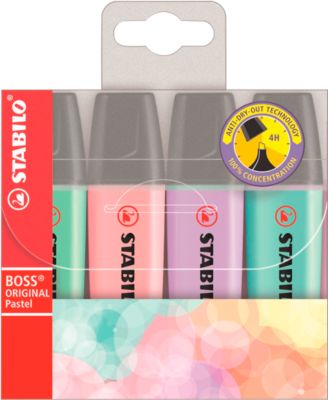 Textmarker Stabilo® Boss Original, Pastelltöne, Keilspitze, lichtbeständig, schnell trocknend, 4er-Etui