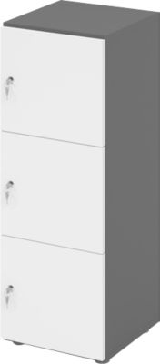 Topas Line lockerkast, 3 dossierhoogtes, 3 vakken, cilinderslot, B 400 x D 420 x H 1100 mm, grafiet/wit