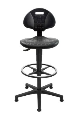 Topstar Arbeitsdrehstuhl TEC 25, ohne Armlehnen, Permanentkontaktmechanik, Muldensitz, Gleiter und Fußring, PU-Schaum/Polyamid-Fußkreuz, schwarz/schwarz