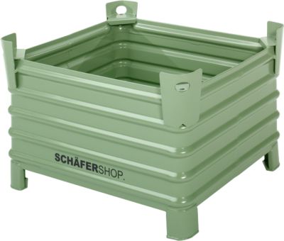 Transport- und Stapelbehälter Schäfer Shop Select,  B 1000 x T 800 x  H 605 mm, resedagrün RAL 6011, Traglast bis 2000 kg, Füße