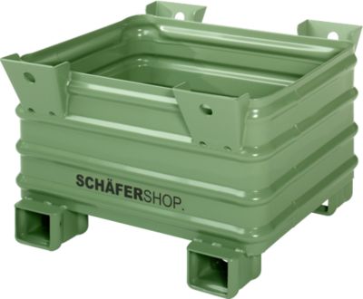 Transport- und Stapelbehälter Schäfer Shop Select  B 1000 x T 800 x H 610 mm, resedagrün RAL 6011, Traglast bis 2000 kg, Gabeltaschen
