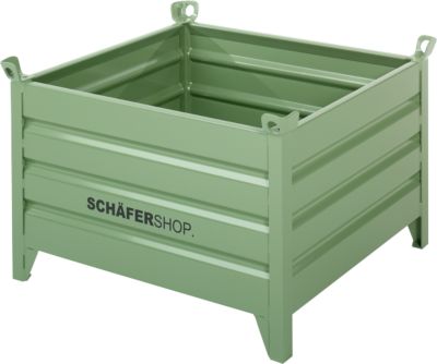 Transport- und Stapelbehälter Schäfer Shop Select, mit festen Wänden, B 1050 x T 850 x H 670 mm, resedagrün RAL 6011, bis 1500 kg