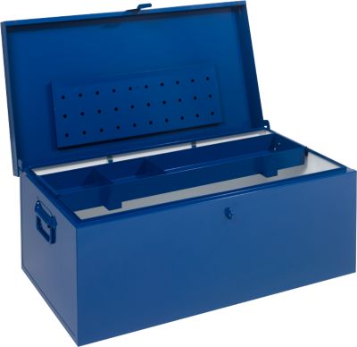 Transportkiste, Dokumentenfach, herausnehmbares Werkzeugfach, L 830 x B 440 x H 340 mm, Stahlblech, RAL 5010