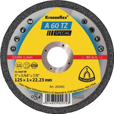 Trennscheibe A 60 TZ Special D115x1mm ger.INOX Bohr.22,23mm KLINGSPOR, 25 Stück