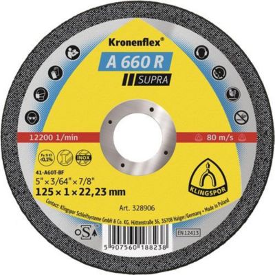 Trennscheibe A 660 R Supra D125x1mm ger.INOX Bohr.22,23mm KLINGSPOR, 25 Stück