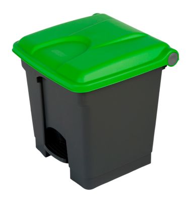 Tretabfalleimer Probbax, Volumen 30 l, mit Deckel, L 410 x B 398 x H 435 mm, Kunststoff, grün-dunkelgrau