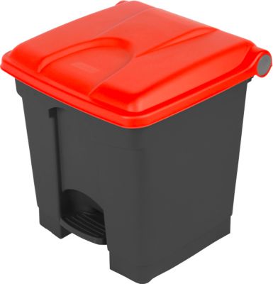 Tretabfalleimer Probbax, Volumen 30 l, mit Deckel, L 410 x B 398 x H 435 mm, Kunststoff, rot-dunkelgrau