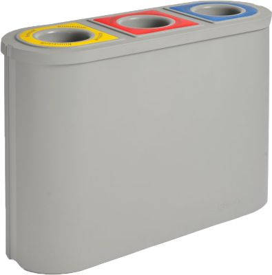 Triomf Wertstoffsammler, 3-fach, HDPE, 3 x 45 Liter, für Papier/Plastik/Wiederverwertbares, B 1100 x T 385 x H 755 mm, lichtgrau