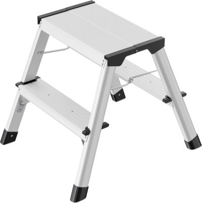 Trittleiter Hailo D60 StandardLine, 2 x 2 Stufen, bis 150 kg, klappbar, Anti-Rutsch-Füße, Aluminium & Kunststoff, B 410 mm