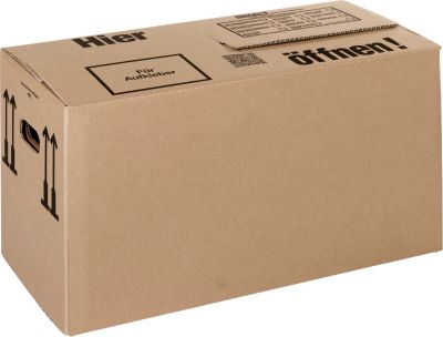 Umzugskarton, 1-wellig, bis 30 kg, Beschriftungsfeld, verstärkte Handgriffe, L 594 x B 286 x H 295 mm, FSC®, braun