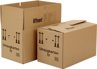 Umzugskarton, 2-wellig, bis 40 kg, Beschriftungsfeld, BC-Wellpappe, verstärkte Handgriffe, Schmetterlingsboden, L 550 x B 350 x H 330 mm, braun, 5 Stück