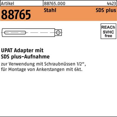 UPAT Adapter R 88765, SDS-PLUS 1/2VK, Stahl, Bohrhammeradapter, 1 Stück