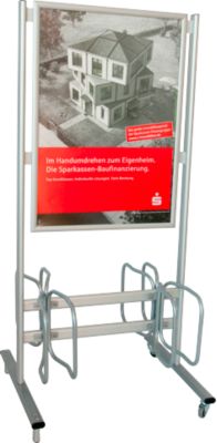 Update Display Werbe-Fahrradständer Economy, DIN A1, mit 4 Fahrrad-Einstellplätzen und Klapprahmen, silber