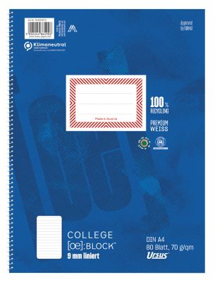 Ursus® Ö-Collegeblock, DIN A4, 80Bl. 9mm liniert