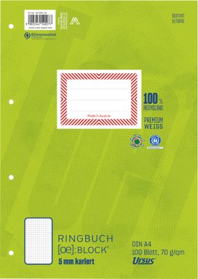 Ursus Ringbuchblock Green, DIN A4, kariert, 100 Blatt