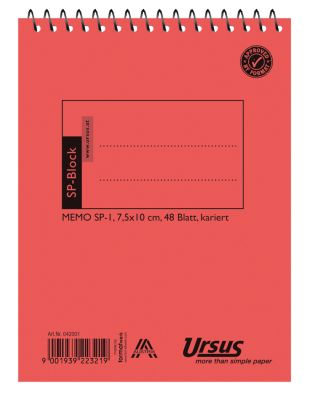 Ursus Spiralblock, 4 mm kariert, 48 Blatt/Block, 70 x 100 mm