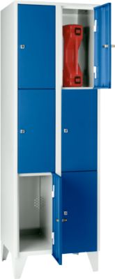 Vakkenkast 300 mm, 2 compartimenten, 6 vakken, veiligheidscilinderslot, poot, gentiaanblauw