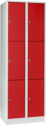 Vakkenkast 300 mm, 2 compartimenten, 6 vakken, veiligheidscilinderslot, sokkel, vuurrood