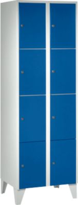 Vakkenkast 300 mm, 2 compartimenten, 8 vakken, veiligheidscilinderslot, poot, gentiaanblauw