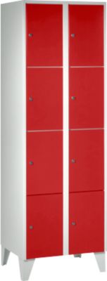Vakkenkast 300 mm, 2 compartimenten, 8 vakken, veiligheidscilinderslot, poot, vuurrood