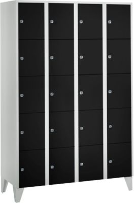 Vakkenkast 300 mm, 4 compartimenten, 20 vakken, veiligheidscilinderslot, poot, diepzwart