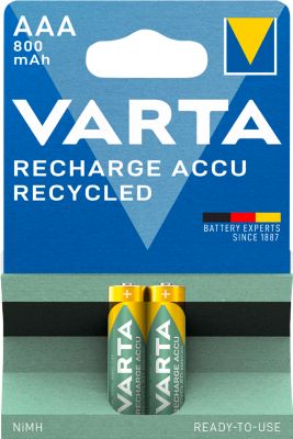 VARTA Akku Recycled Blister 2, wiederaufladbar, 800mAh, Micro AAA, 2 Stück