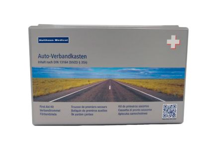 Verbandkasten Klassik, für das Auto, Inhalt nach DIN 13 164, B 260 x T 80 x H 170 mm, Kunststoff, grau