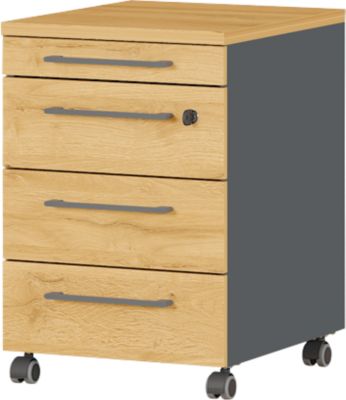 Verrijdbaar ladeblok Agenda Home, 4 laden, B 420 x D 490 x H 610 mm, grafiet/eik, 3 laden