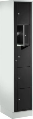 Verteilerschrank, mit Zentraltür, Abteilbreite innen 350 mm, Breite 350 mm, 5 Fächer, tiefschwarz