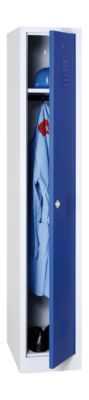 Vestiaire, 1 compartiment, l. 300 x H 1800 mm, gris clair/bleu gentiane RAL 7035/5010, serrure à came batteuse, bleu gentiane