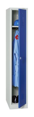 Vestiaire, 1 porte, l. 400 x H 1800 mm, serrure à came batteuse, gris clair/bleu