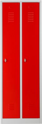 Vestiaire, 2 portes, L 600 x H 1800 mm, fermeture à loquet rotatif, gris clair/rouge feu