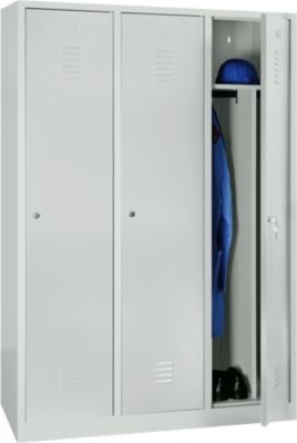 Vestiaire, 3 portes, l. 1200 x H 1800 mm, serrure à cylindre, gris clair