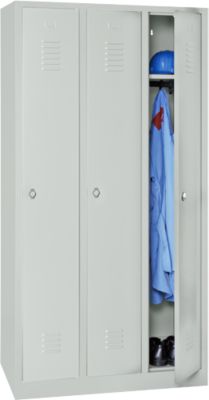 Vestiaire, 3 portes, l. 900 x H 1800 mm, serrure à came batteuse, gris clair