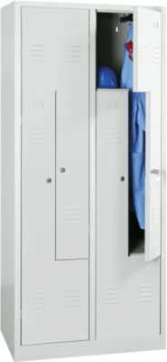 Vestiaire, 4 compartiments, sur socle, l. 800 x H 1800 mm, serrure à cylindre, gris clair/gris clair