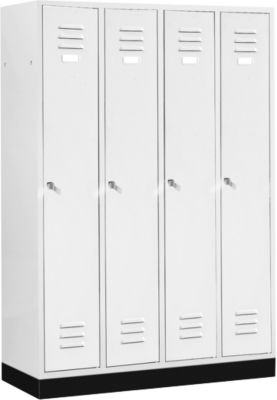 Vestiaire, 4 compartiments, sur socle, serrure à cylindre, 84 kg, gris clair